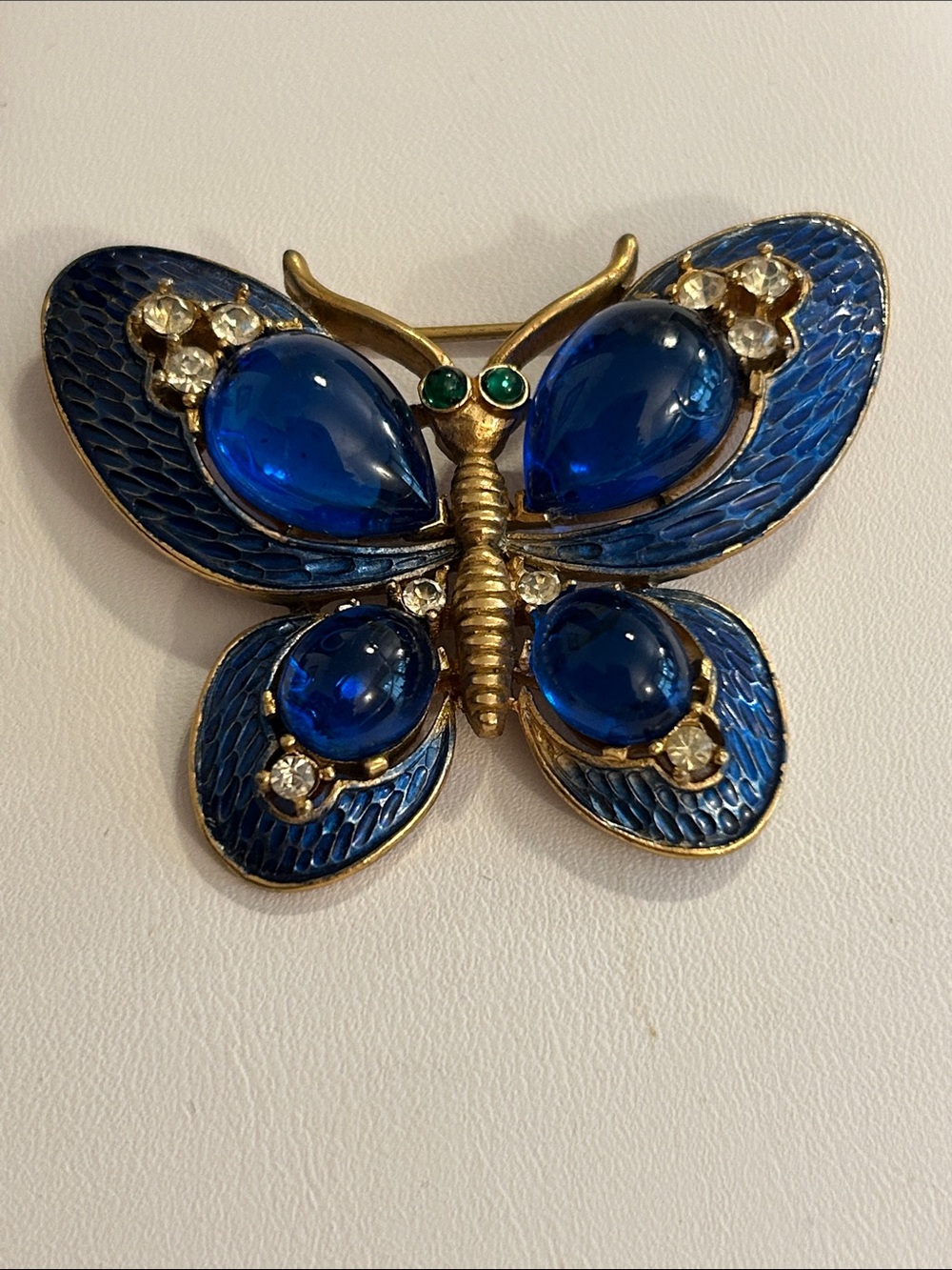 Trifari L’Orient Guilloche Enamel Blue Butterfly